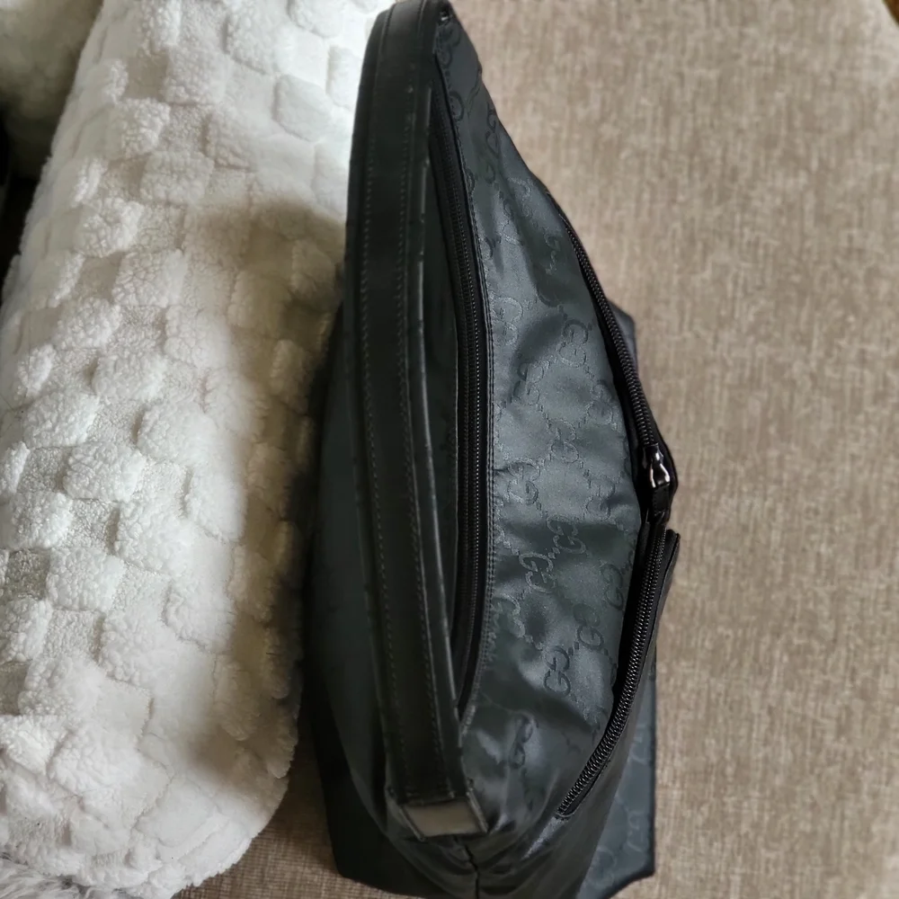 Gucci Black GG Nylon and Leather Double Pocket Hobo.. Authentic!!